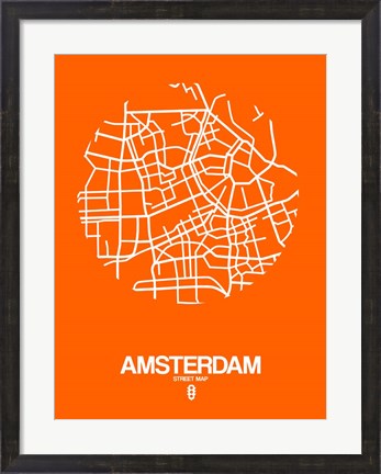 Framed Amsterdam Street Map Orange Print
