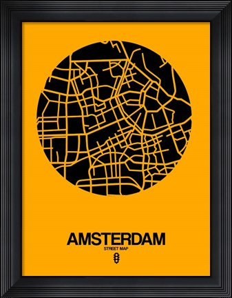 Framed Amsterdam Street Map Yellow Print