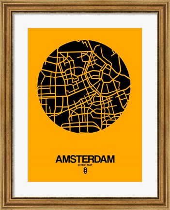Framed Amsterdam Street Map Yellow Print