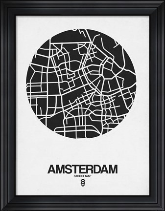 Framed Amsterdam Street Map Black and White Print