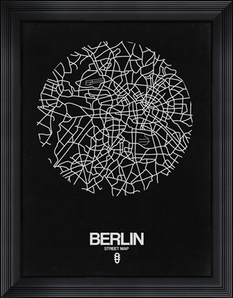 Framed Berlin Street Map Black Print