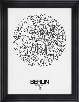 Framed Berlin Street Map White Print