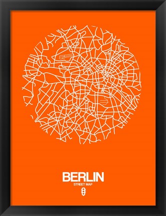 Framed Berlin Street Map Orange Print