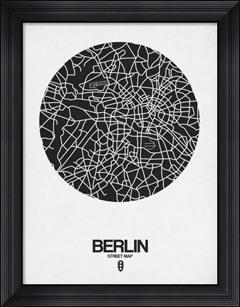 Framed Berlin Street Map Black on White Print