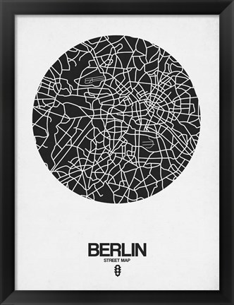 Framed Berlin Street Map Black on White Print