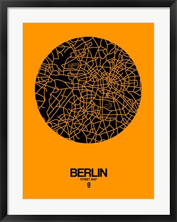 Framed Berlin Street Map Yellow Print