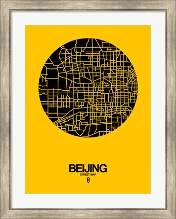 Framed Beijing Street Map Yellow Print