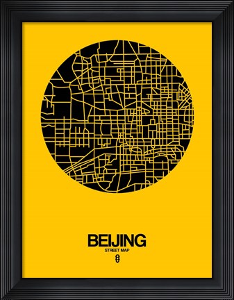 Framed Beijing Street Map Yellow Print