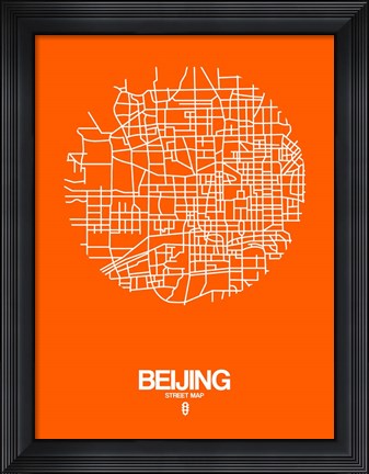 Framed Beijing Street Map Orange Print