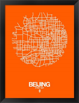 Framed Beijing Street Map Orange Print