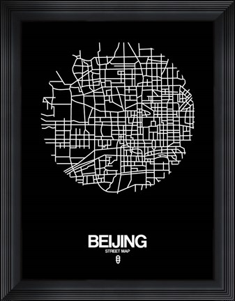 Framed Beijing Street Map Black Print