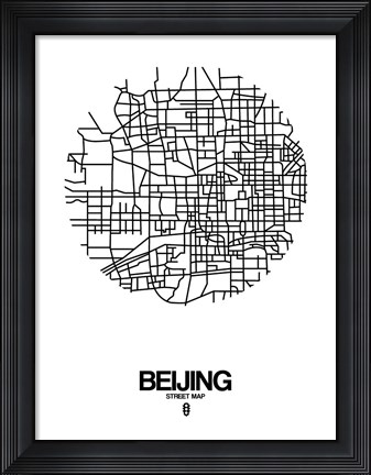 Framed Beijing Street Map White Print