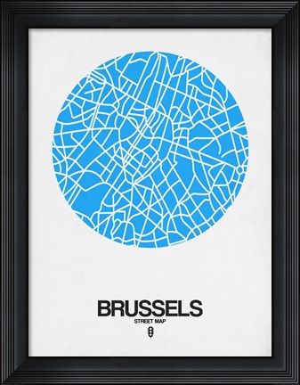 Framed Brussels Street Map Blue Print