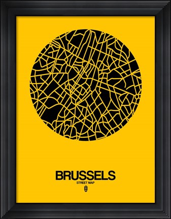 Framed Brussels Street Map Yellow Print
