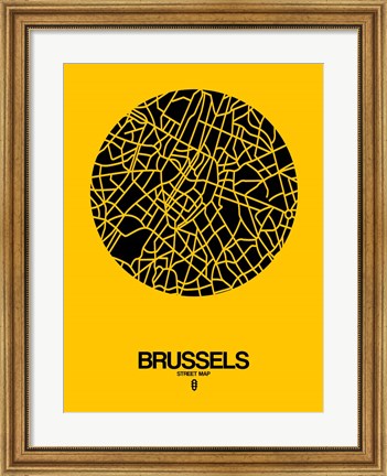 Framed Brussels Street Map Yellow Print