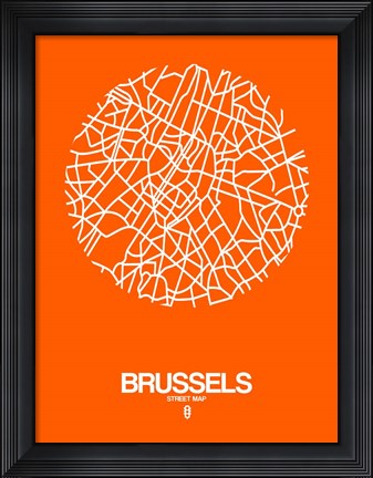 Framed Brussels Street Map Orange Print