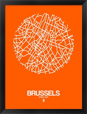 Framed Brussels Street Map Orange Print