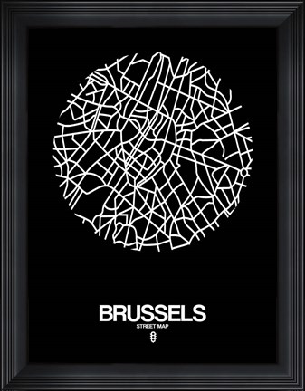 Framed Brussels Street Map Black Print