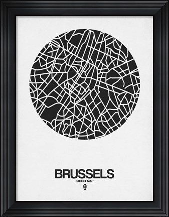 Framed Brussels Street Map Black on White Print