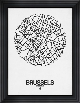 Framed Brussels Street Map White Print