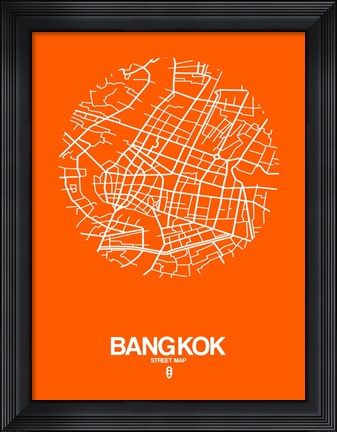Framed Bangkok Street Map Orange Print
