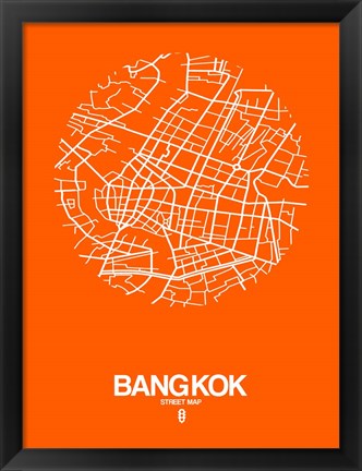 Framed Bangkok Street Map Orange Print