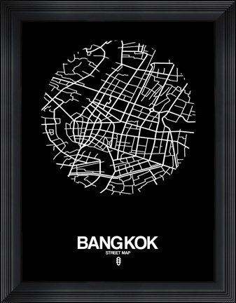 Framed Bangkok Street Map Black Print