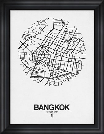 Framed Bangkok Street Map White Print