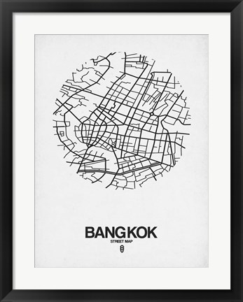 Framed Bangkok Street Map White Print