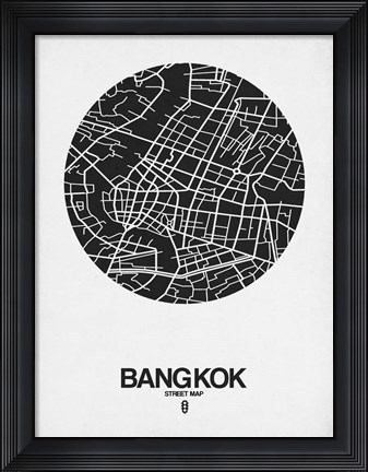 Framed Bangkok Street Map Black on White Print