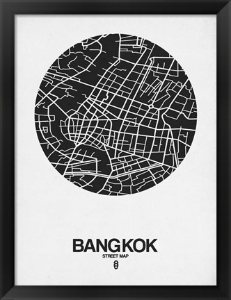 Framed Bangkok Street Map Black on White Print