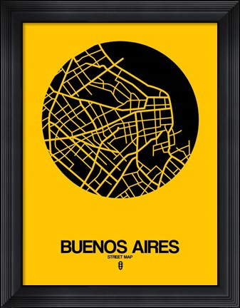 Framed Buenos Aires Street Map Yellow Print