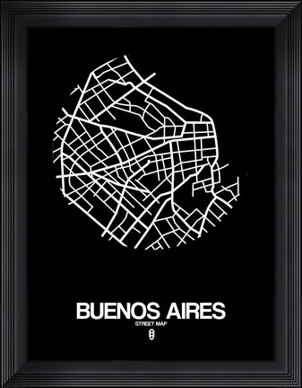 Framed Buenos Aires Street Map Black Print