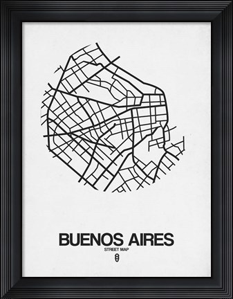 Framed Buenos Aires Street Map White Print