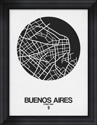 Framed Buenos Aires Street Map Black on White Print