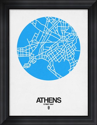 Framed Athens Street Map Blue Print