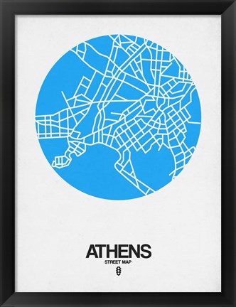 Framed Athens Street Map Blue Print