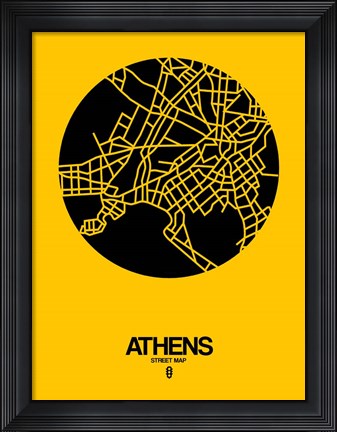 Framed Athens Street Map Yellow Print