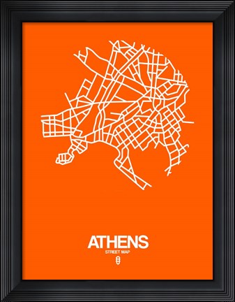Framed Athens Street Map Orange Print