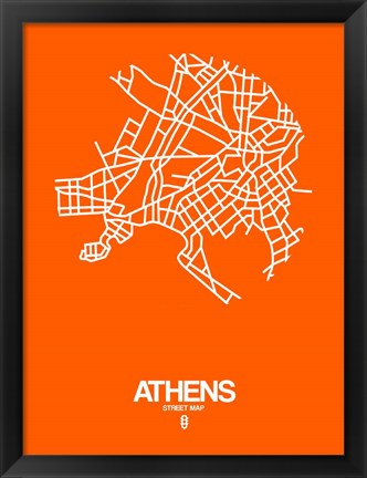 Framed Athens Street Map Orange Print