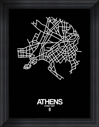 Framed Athens Street Map Black Print