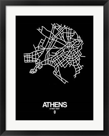 Framed Athens Street Map Black Print