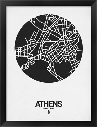 Framed Athens Street Map Black on White Print