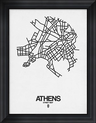 Framed Athens Street Map White Print