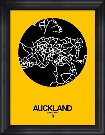 Framed Auckland Street Map Yellow Print