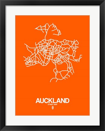 Framed Auckland Street Map Orange Print