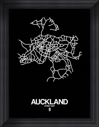 Framed Auckland Street Map Black Print