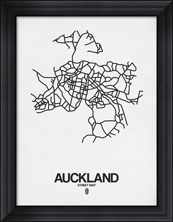 Framed Auckland Street Map White Print