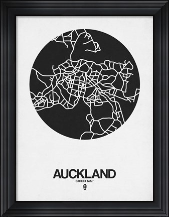 Framed Auckland Street Map Black on White Print