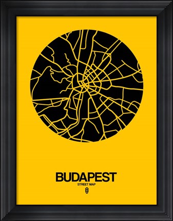 Framed Budapest Street Map Yellow Print